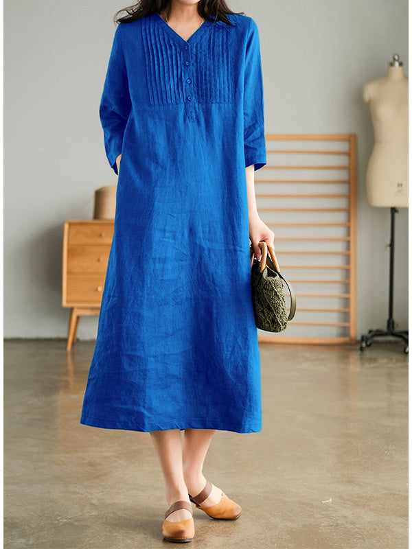 Amelia Cotton Linen Gathered Dress