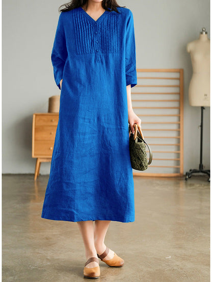 Amelia Cotton Linen Gathered Dress