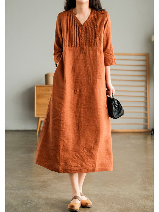 Amelia Cotton Linen Gathered Dress