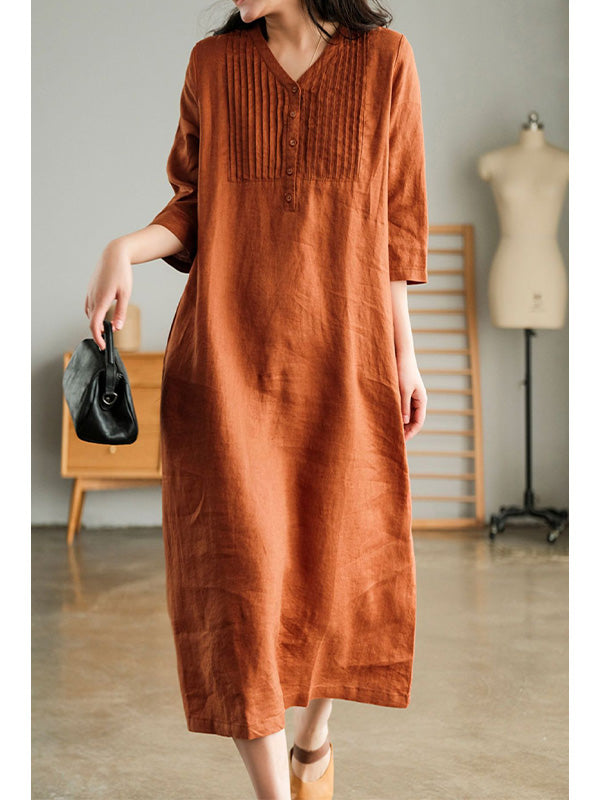 Amelia Cotton Linen Gathered Dress