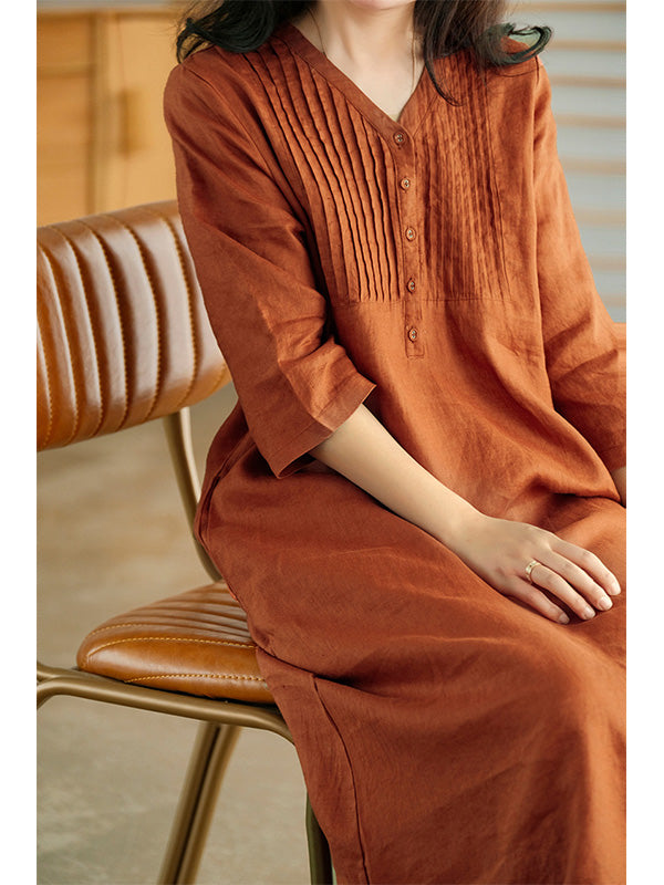 Amelia Cotton Linen Gathered Dress