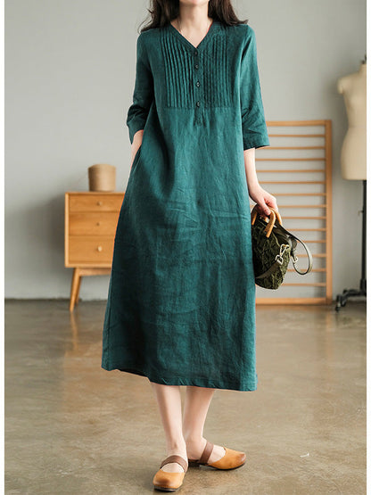 Amelia Cotton Linen Gathered Dress