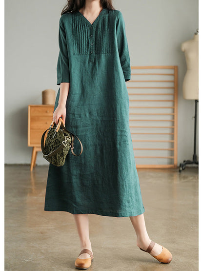 Amelia Cotton Linen Gathered Dress